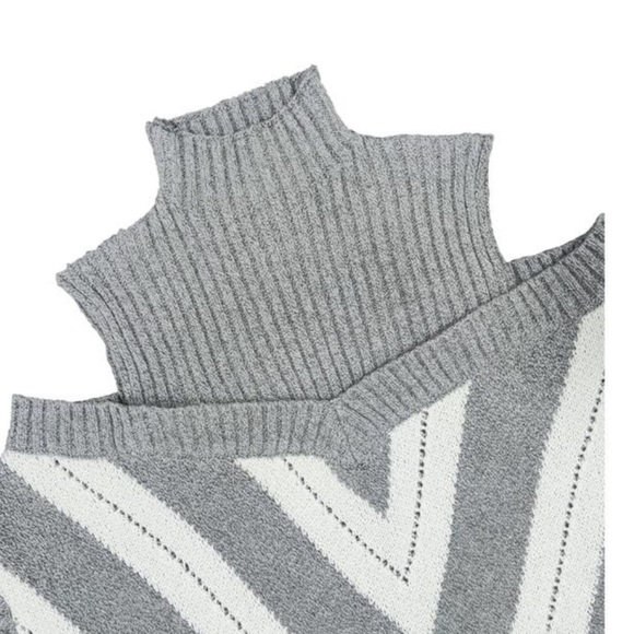 Oversized Cable Knit Sweater Sexy Boho Chic Grey/ White Off Shoulder Size 4X - Picture 8 of 12